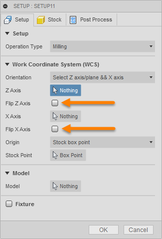 Checking the box next to the orange arrows will flip direction of the corresponding axis.