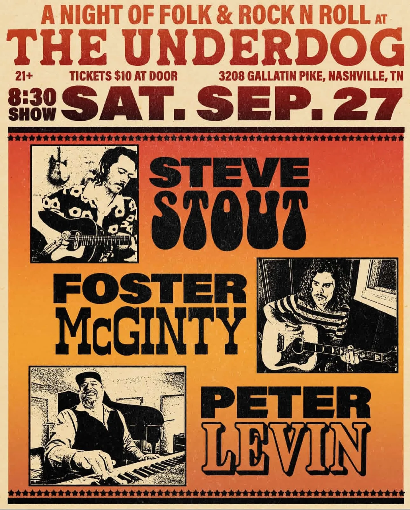 Looking forward to a great night of music on the east side later this month! Mark your calendars friends! @stevestoked @peterlevin111 @theunderdognashville Design by: @stereospectral #livemusic #nashville