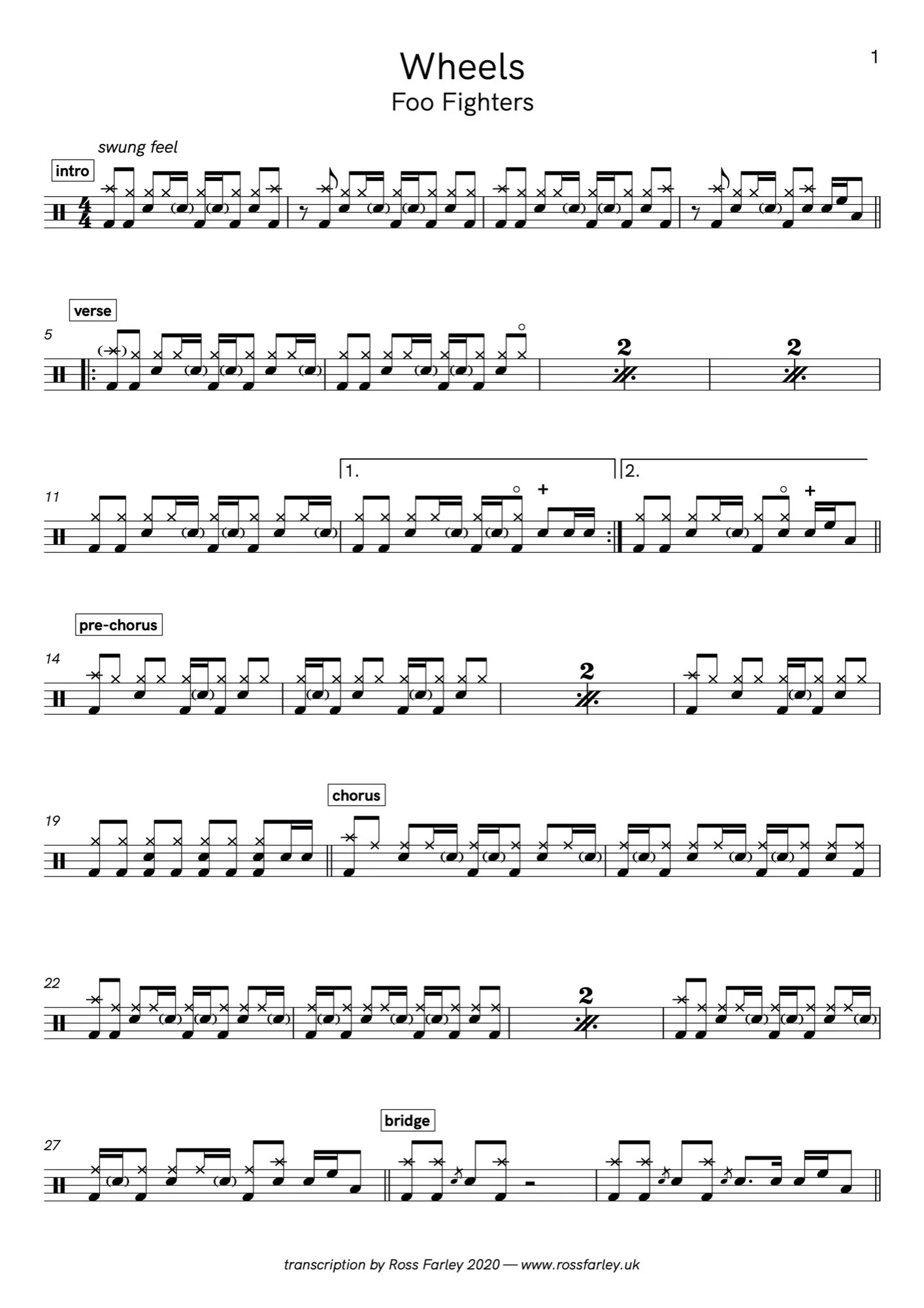 Wheels Foo Fighters Drum Transcription — Ross Farley