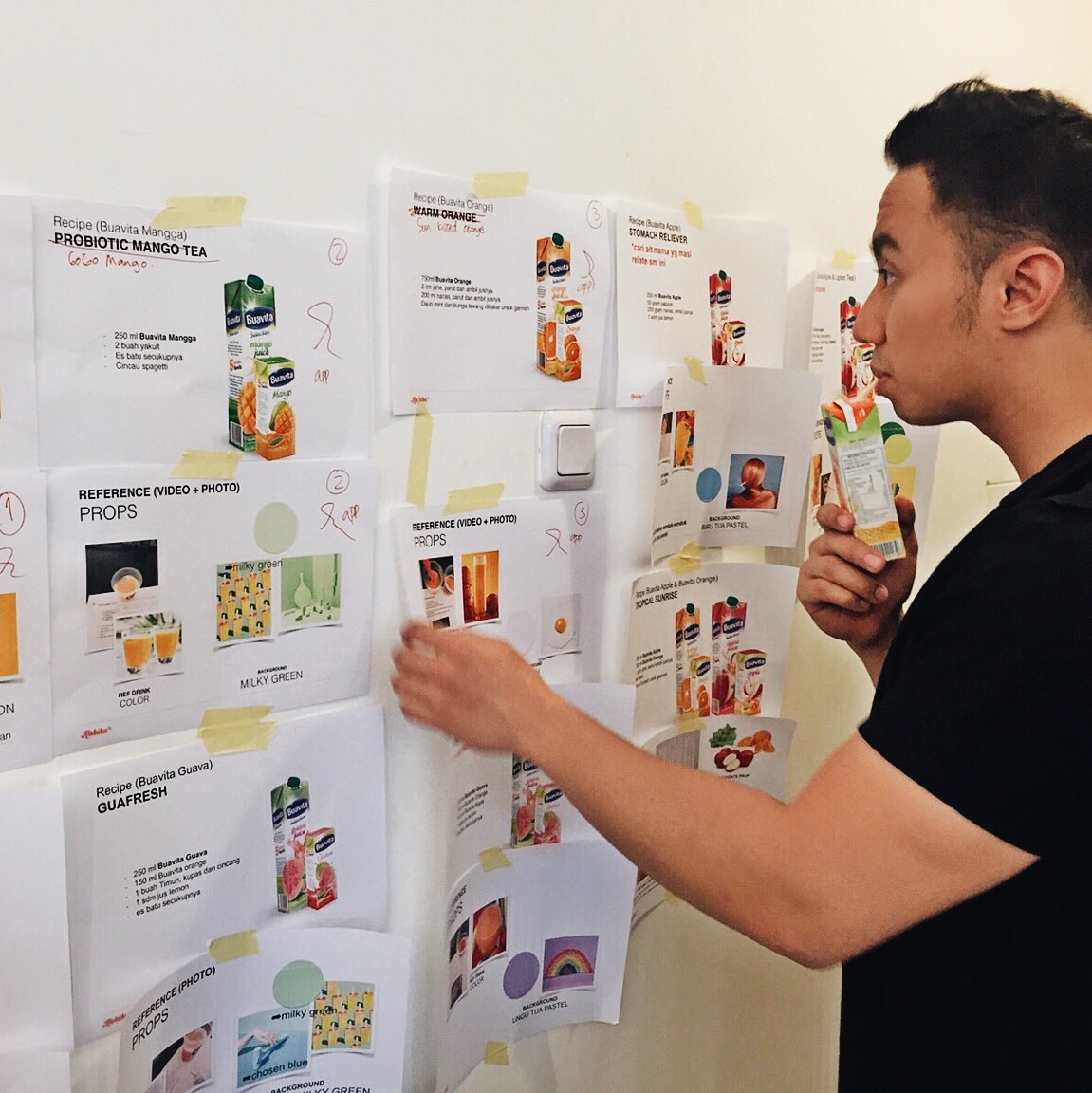 creating, tasting, styling for Buavita juice drink in Indonesia