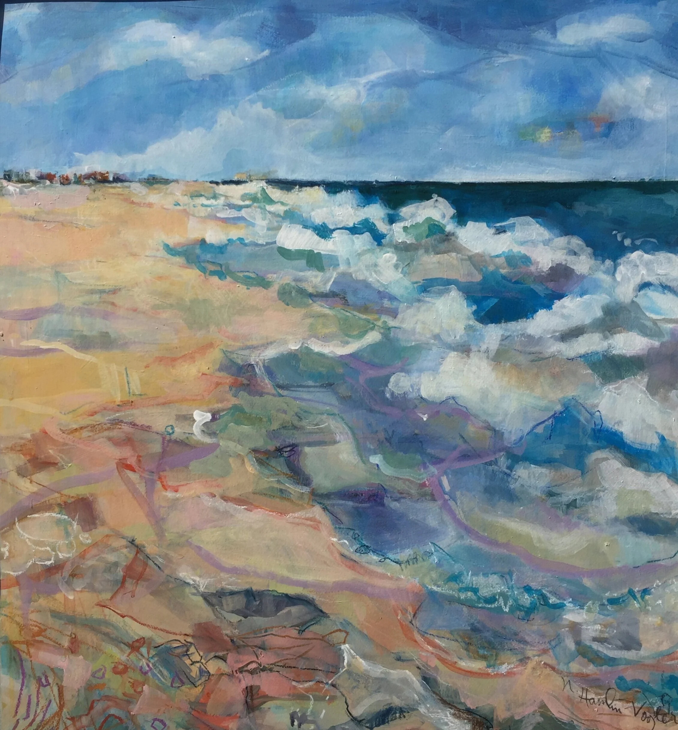 Vilano Northward (Shoreline Series)  acrylic on paper   36"x34" $725  SOLD