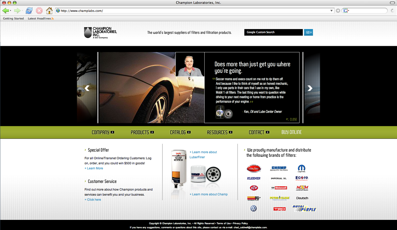 Champion Laboratories website redesign