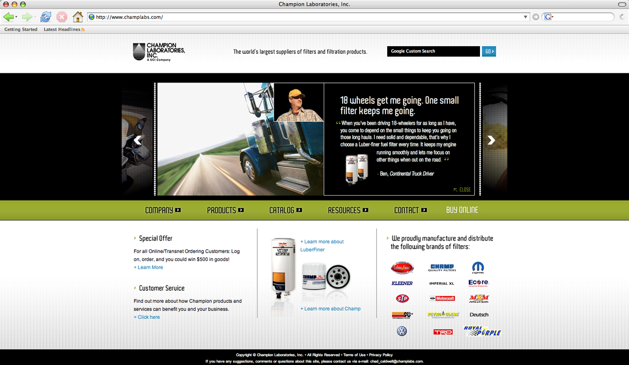 Champion Laboratories website redesign