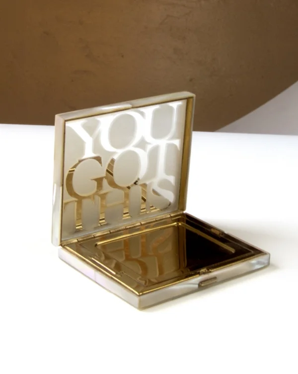 Missy Weimer. You Got This 2. Vintage Compact (You Got This), 2014. Engraved mirror, found object. Dimensions variable, approx. 3 x 3 in. Open edition.