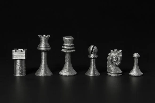 A 3D-printed replica of Marcel Duchamp’s chess set produced using Readymake: Duchamp Chess Set , a design created by Scott Kildall and Bryan Cera. Photo: Pete Prodoehl, via JS Online