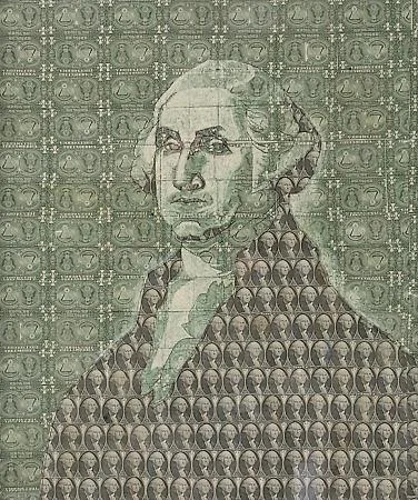 Ray Beldner. E Pluribus Unum (after Rembrandt Peale, George Washington, ca. 1854), 2005. Sewn US currency. Collection Fine Arts Museum of San Francisco.