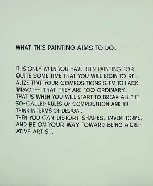 John Baldessari. WHAT THIS PAINTING AIMS TO DO, 1967. Acrylic on canvas, 67.7 x 56.5 in.