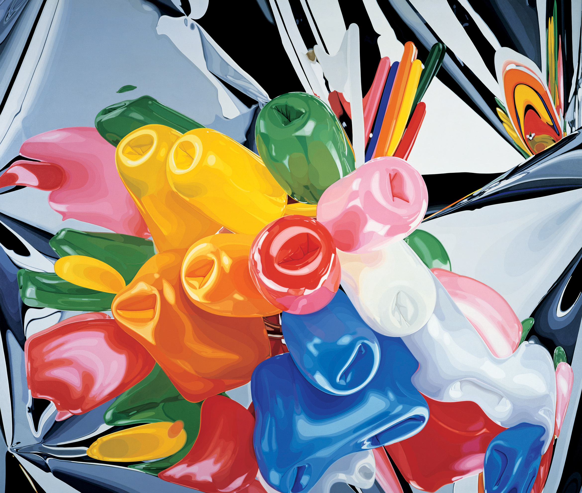 Jeff Koons, Tulips , 1995–98. Oil on canvas; 111 3⁄8 × 131 in. (282.9 × 332.7cm). Private collection. © Jeff Koons