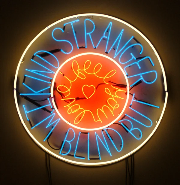 Ray Beldner. Kind Stranger, 2007. Neon, wood, electronics. 36 in. diameter