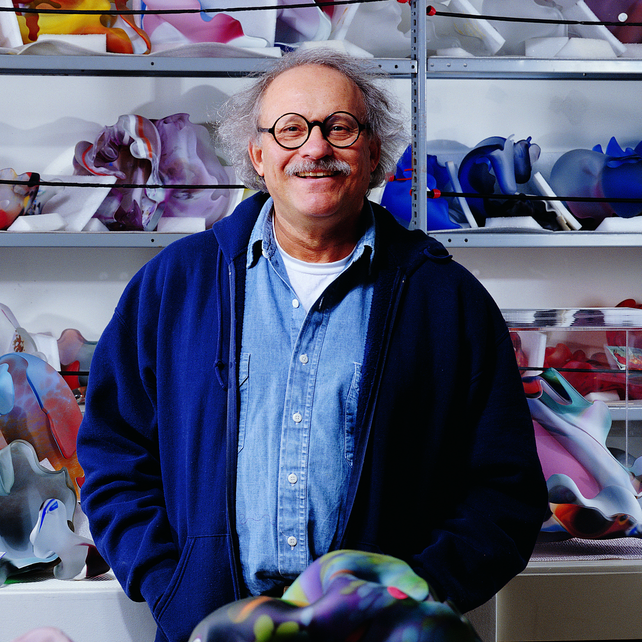 Marvin Lipofsky in his studio in Berkeley, CA, in 2003. Photo credit: M. Lee Fatherree&nbsp;