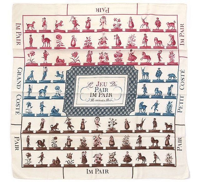 "Le Jeu du Pair - Impair" Hermès scarf designed by Hugo Grygkar, 1955, Artcurial (May 2013)