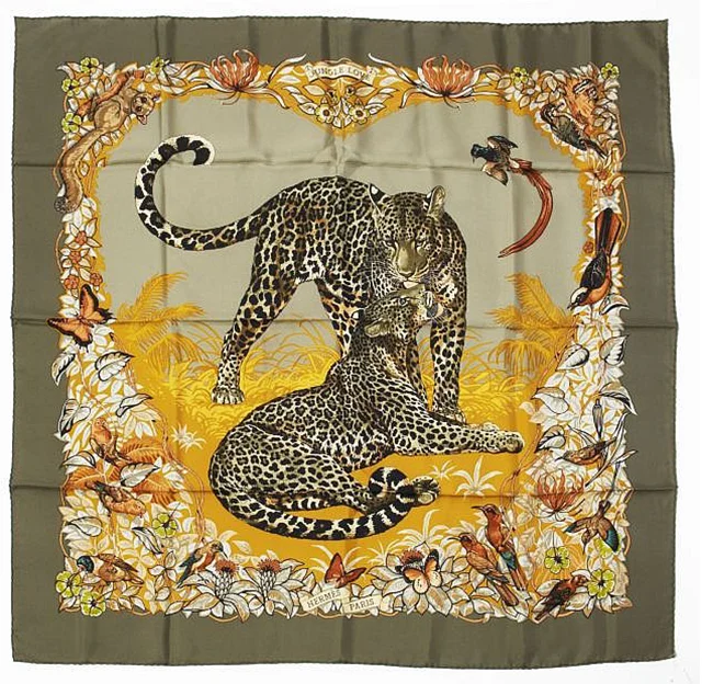 "Jungle Love" silk-twill Hermès scarf designed by Robert Dallet, 2000 (reissued in 2007), Artcurial (May 2013)