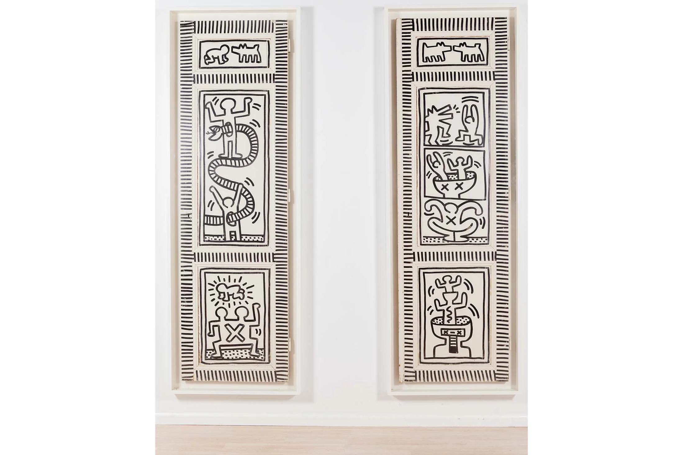 Keith Haring's Snake and Man; Dogs and Men, executed in 1983.&nbsp;Source: Phillips