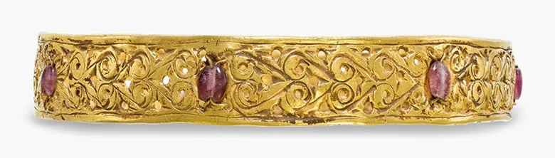 A Byzantine open-work gold bracelet . Circa 4th-5th century A.D. 3 in (7.5 cm) wide. Estimate: $8,000-12,000. This lot is offered in Ancient Jewelry: Wearable Art , 29 November–8 December 2016, Online