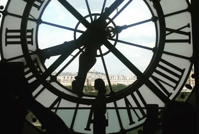 The grand old station clock inside the Musée d’Orsay.