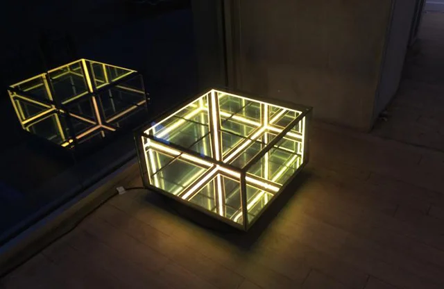 " Membrane Half Cube " by Christophe Katzler (b. 1968), spy mirror sculpture / coffee table infinity perspective, Muriel Guepin Gallery