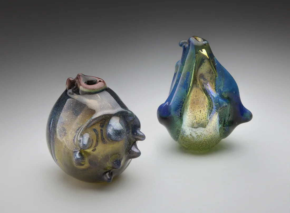 Marvin Lipofsky (American, 1938-2015). Glass Forms #56 1968, blown glass created in Berkeley. Courtesy of the artist. L2014.2301.005.01-.02