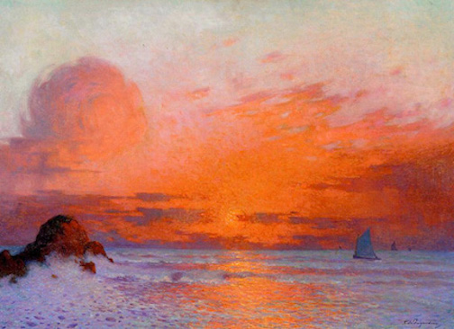 Ferdinand du Puigaudeau, Sailboats at Sunset, 1864-1930. Image via Wikimedia Commons.