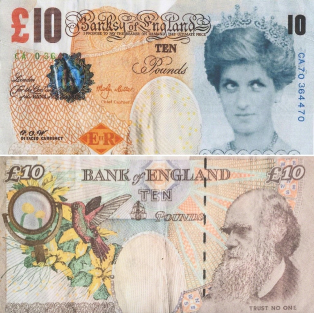Banksy, Di-faced Tenner (2004). Courtesy of Pest Control Office, ©Banksy.