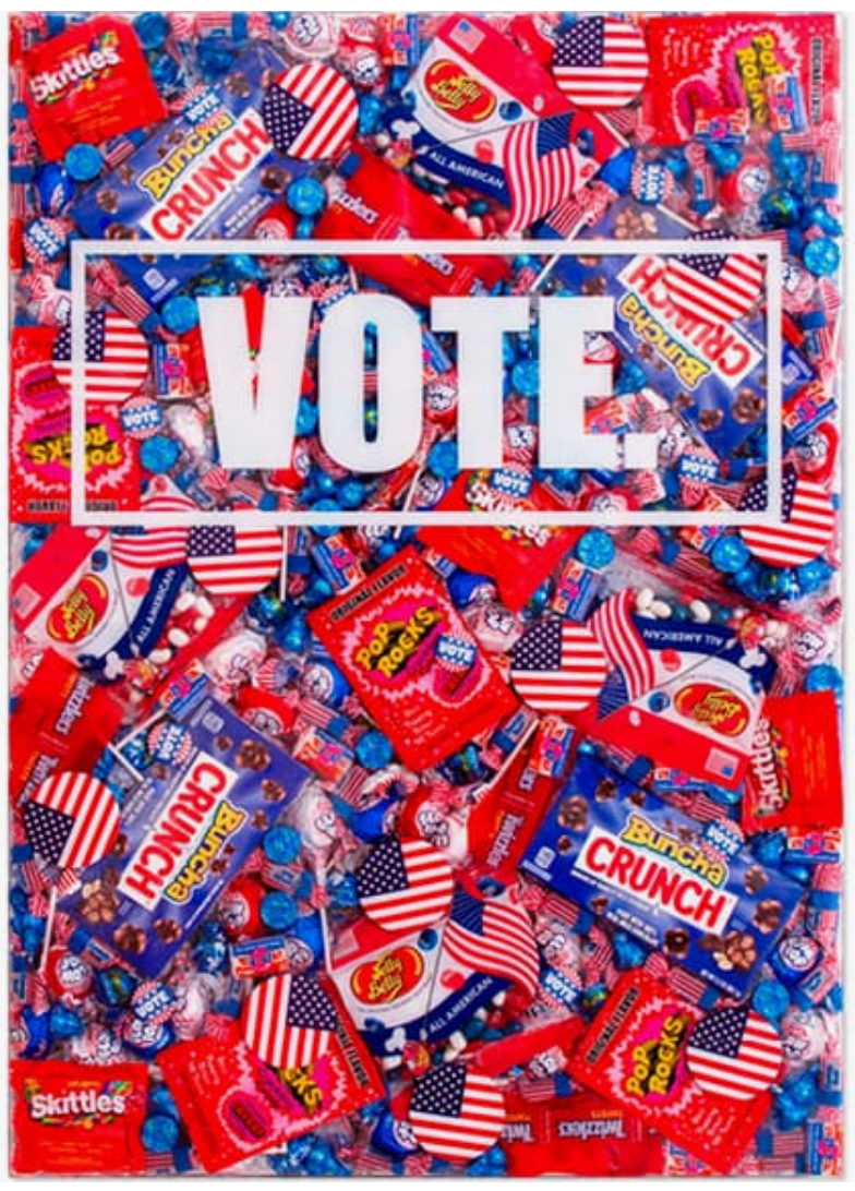 by robynblair Robyn Blair Davidson (B. 1986, Potomac, MD.), VOTE. Signed and dated. Candy and Plexiglas. 20 x 28 in (50.8 x 71.1 cm.). Executed in 2020.