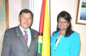 Founder of the Guyana Foundation Supriya Singh-Bodden and Minister of Indigenous Peoples’ Affairs Sydney Allicock.