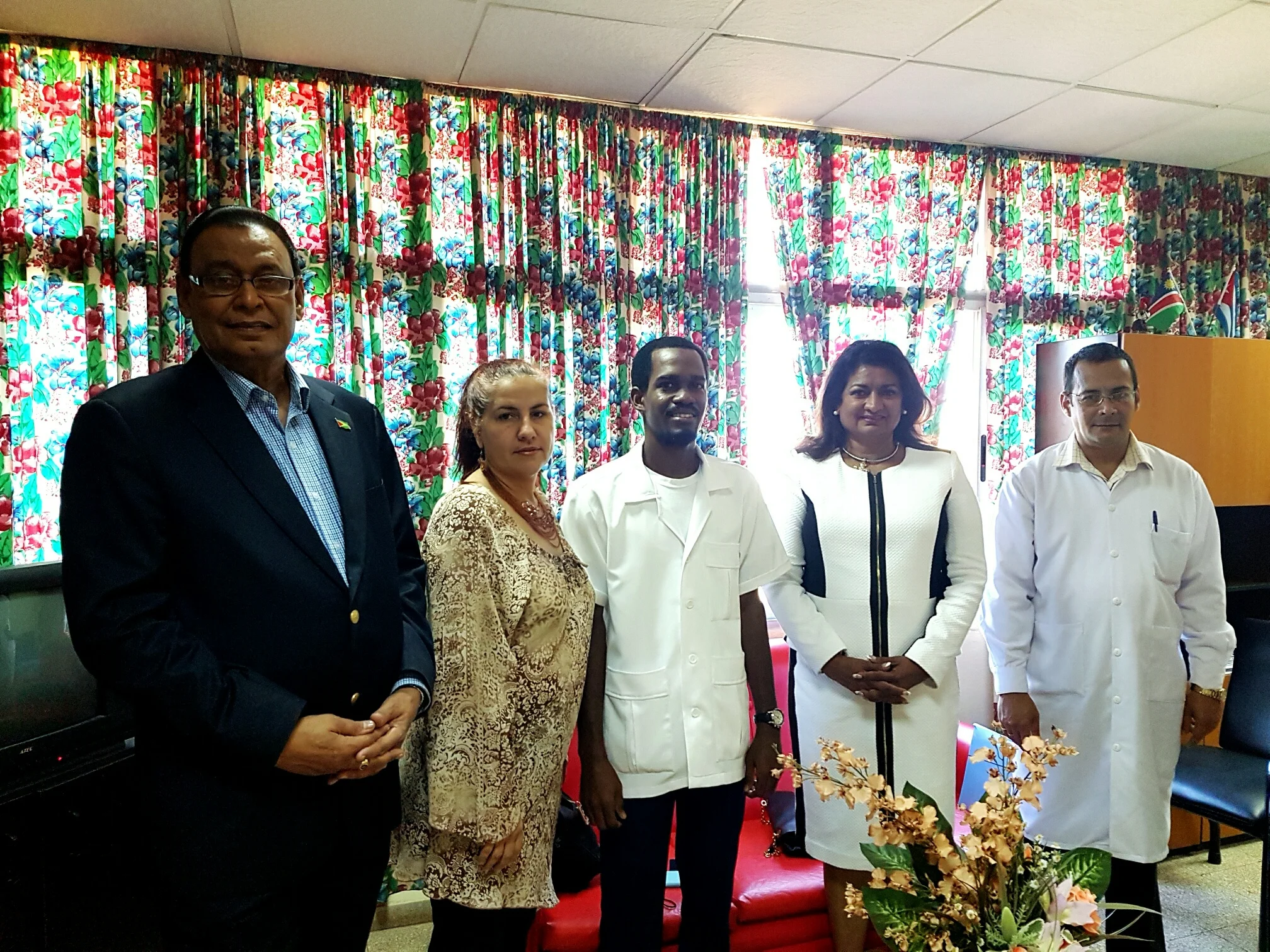 Guyana's Ambassador to Cuba, Mr. Halim Majeed (left) with Mrs. Supriya Singh-Bodden, CCH (second from right) and other health professionals at the Conference.