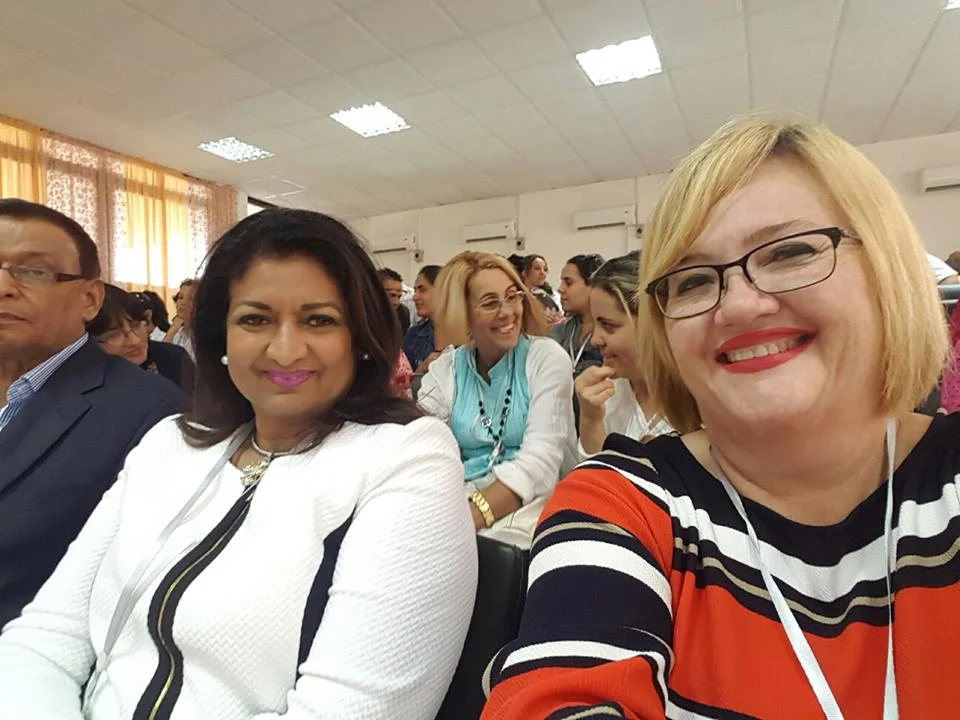 Guyana's Ambassador to Cuba, Mr. Halim Majeed (partly hidden left), Mrs. Singh-Bodden, CCH and Ms. Susan Isaacs, GF Managing Director attending the Conference in Cuba.