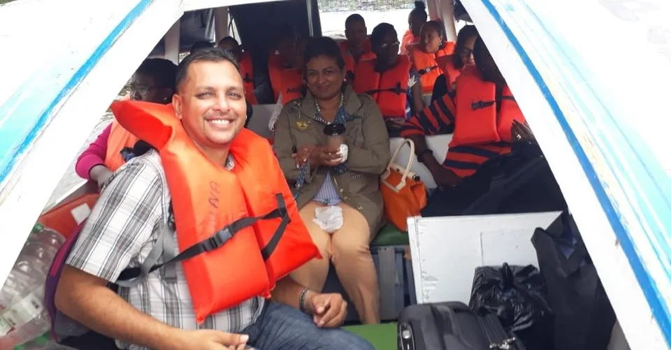 Heading to the island of Wakenaam in the Essequibo River, June 2018