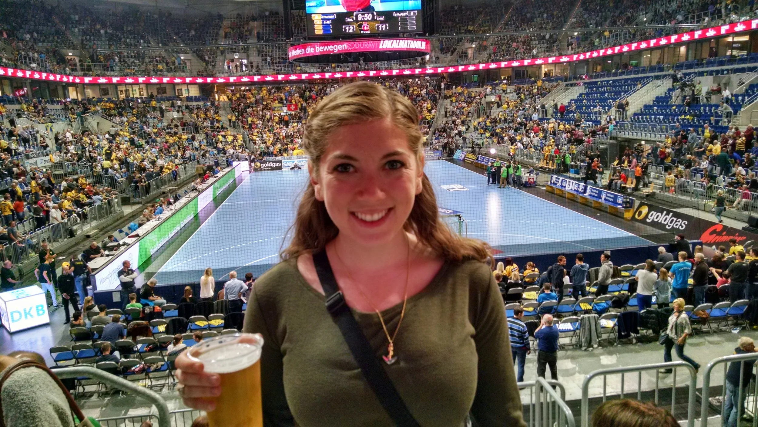 Meghan enjoying her intermission beer. As always, the beer was cheaper than water.