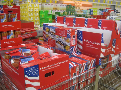 Full disclosure: I did not take this image, but nonetheless, this is a common site in grocery stores over here, especially Aldi. See how easy it is it spot amongst all the German foods?! Image borrowed from here