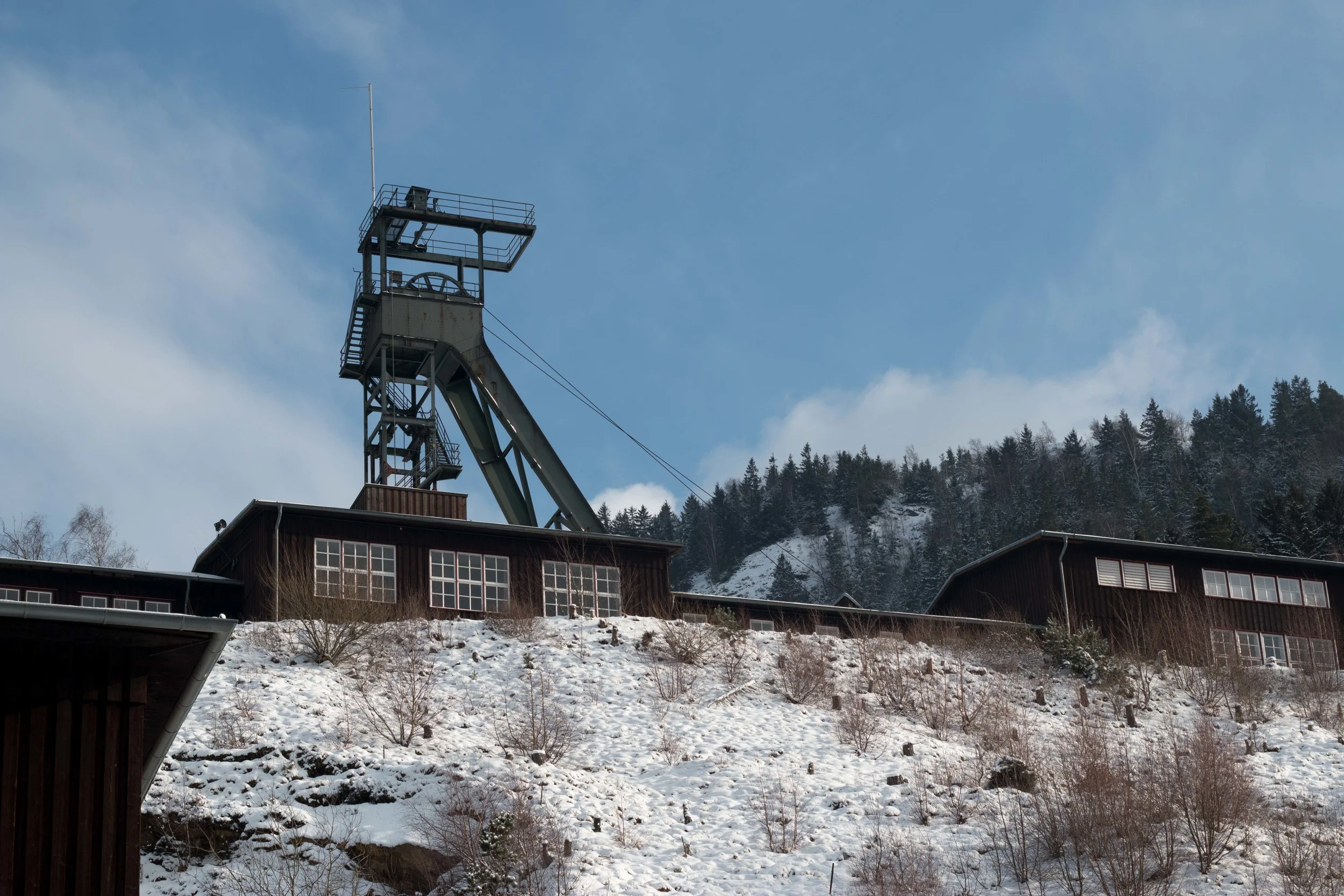 The hoist for the mine. there were always two baskets - one going up and one going down.