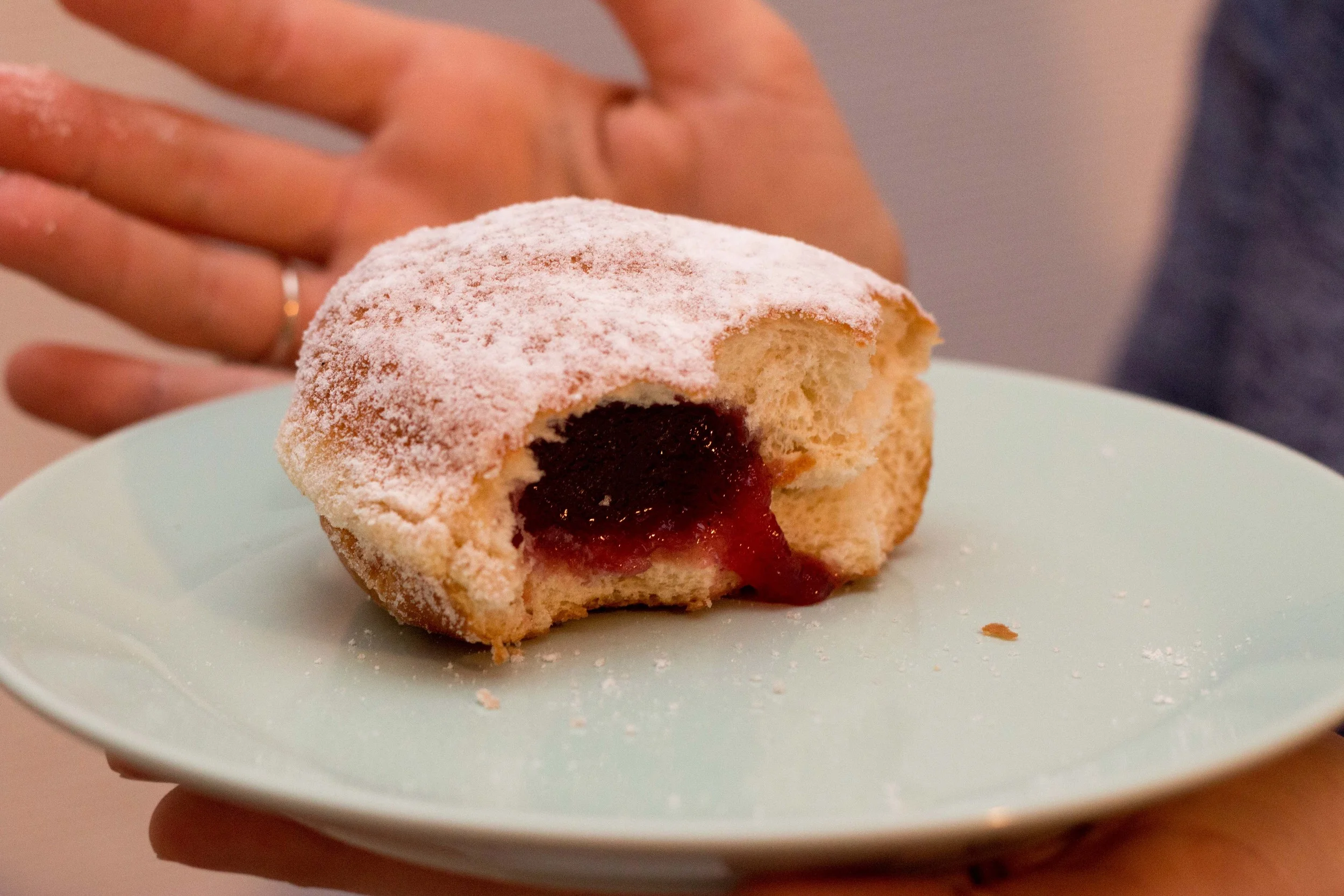 The inside of a berliner, aka Paczki
