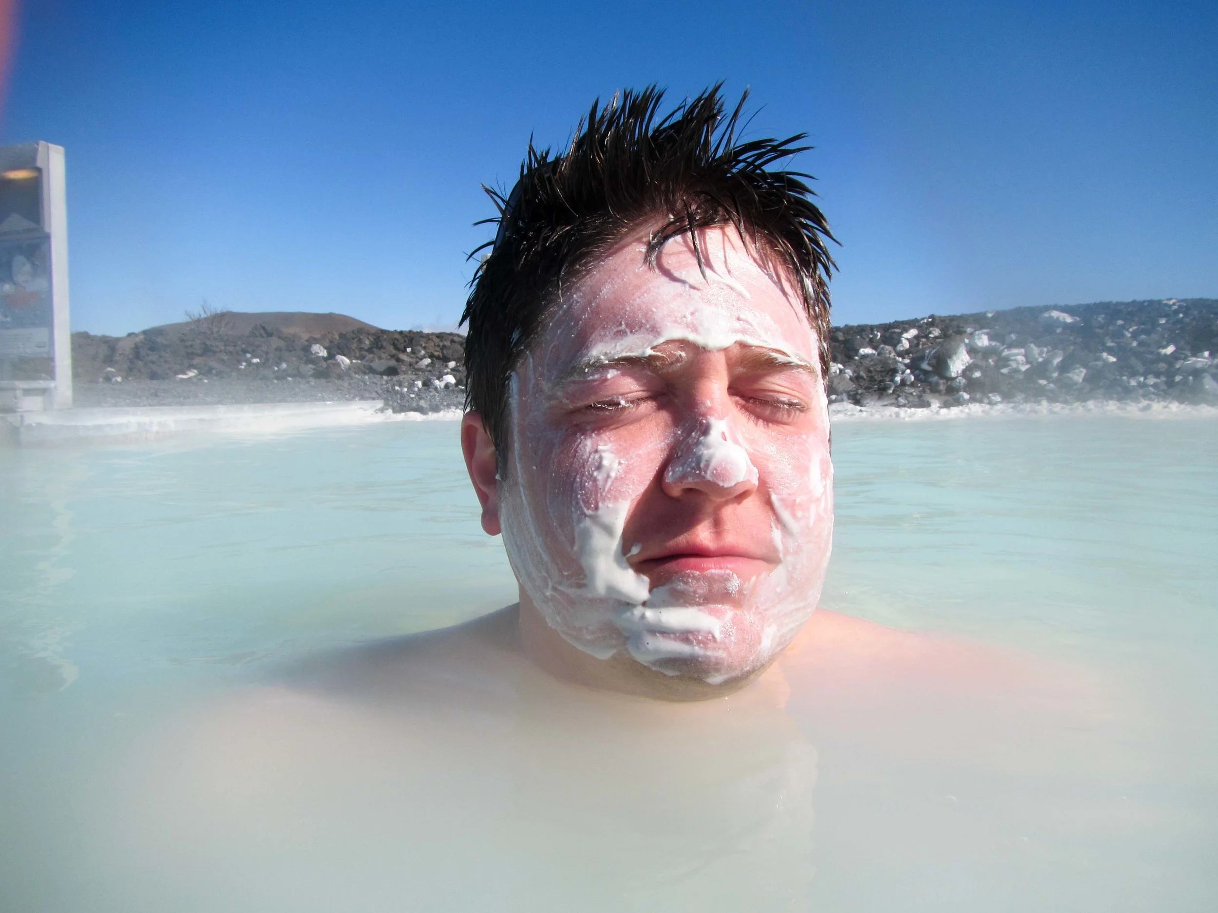 Aaron with the silica mud mask on his face. He didn't enjoy it quite as much as i did.