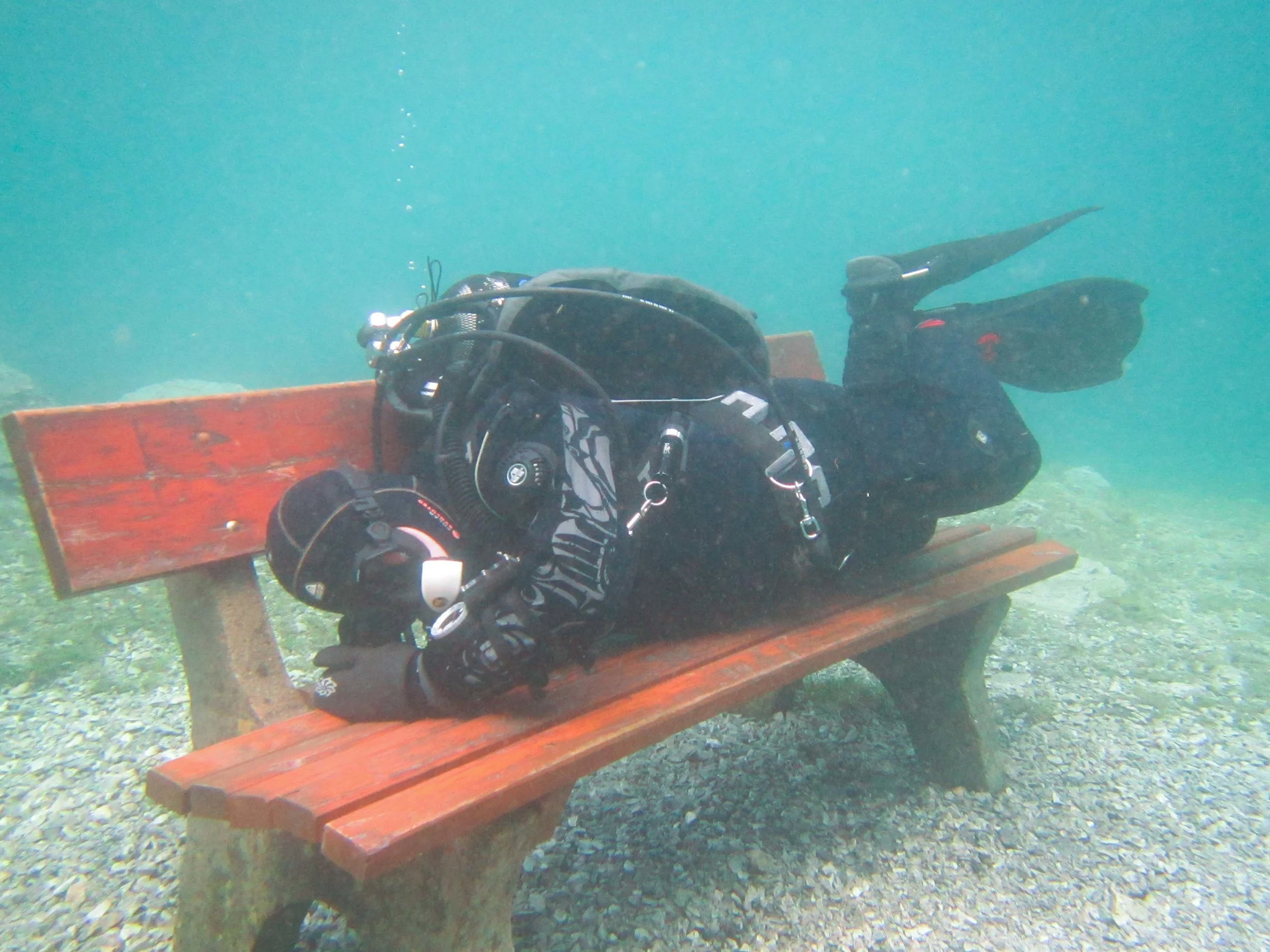 Just taking a quick nap on the bench. It's been a long dive already.