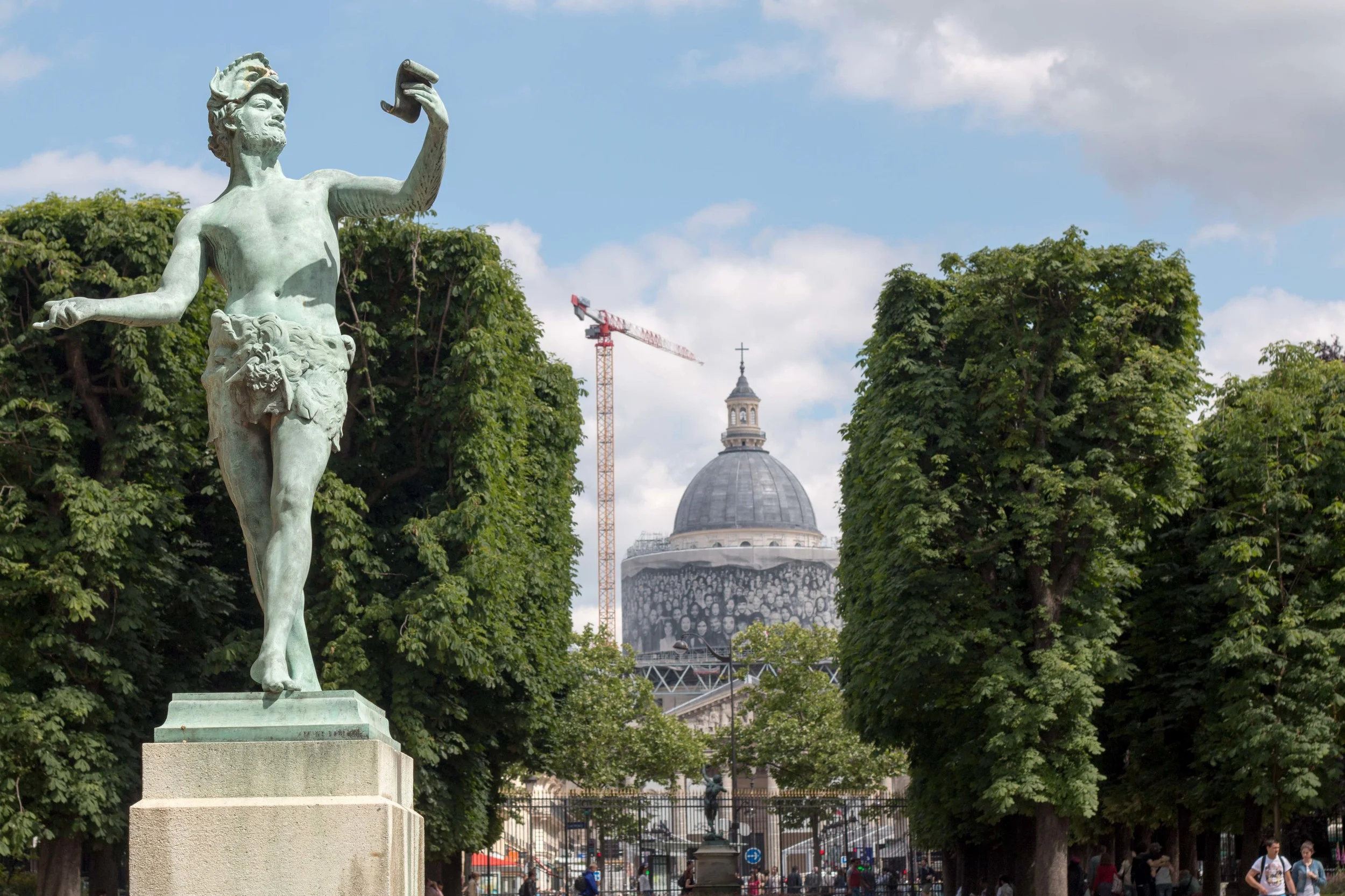 Statue in the gardens with the Pantheon in the Background