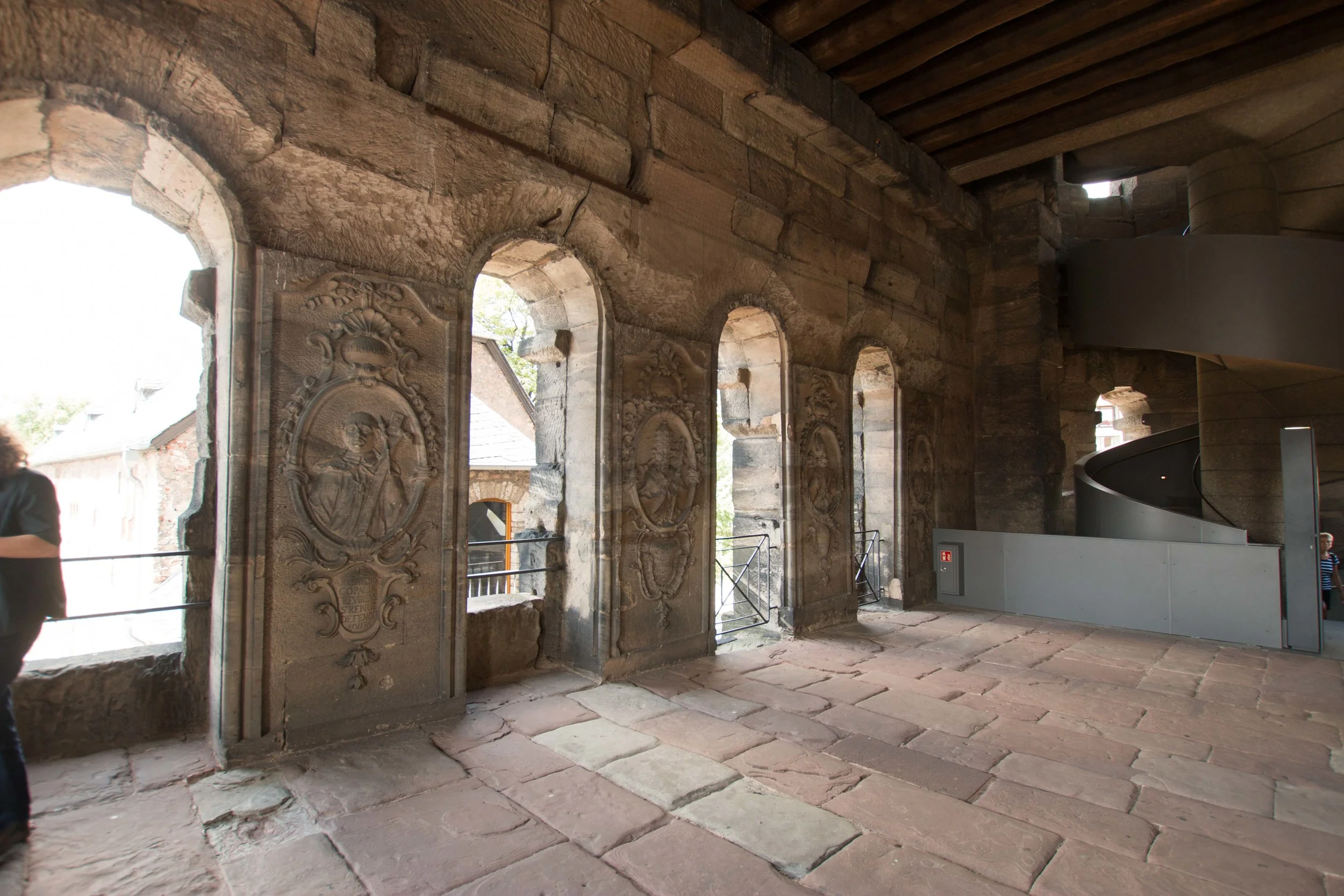 First level of the Porta Nigra. During mideival times, this was a church for the commoners. Notice the carvings in the stone that were carved into the old roman structure