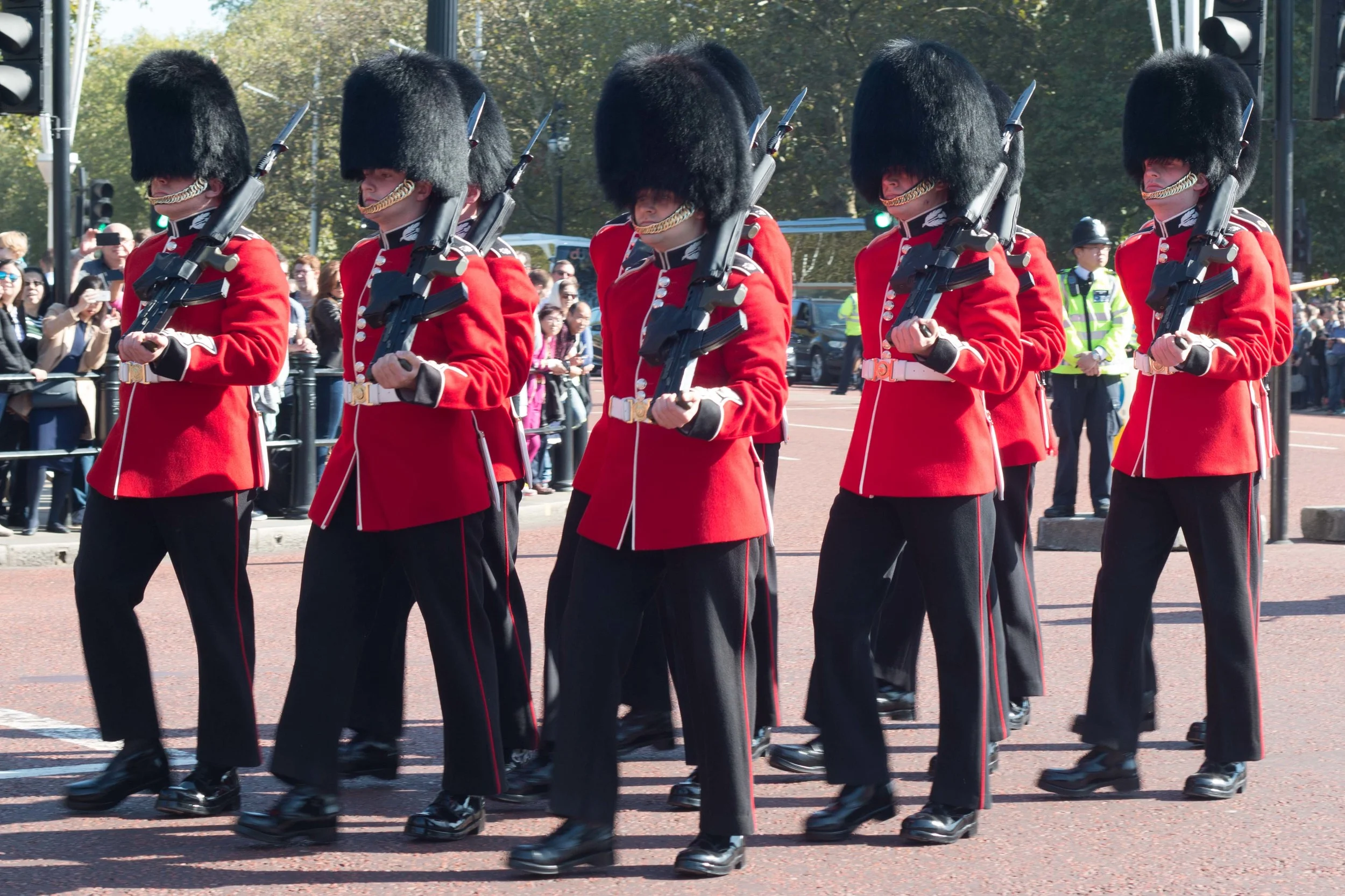 the guards as they march towards the Palace