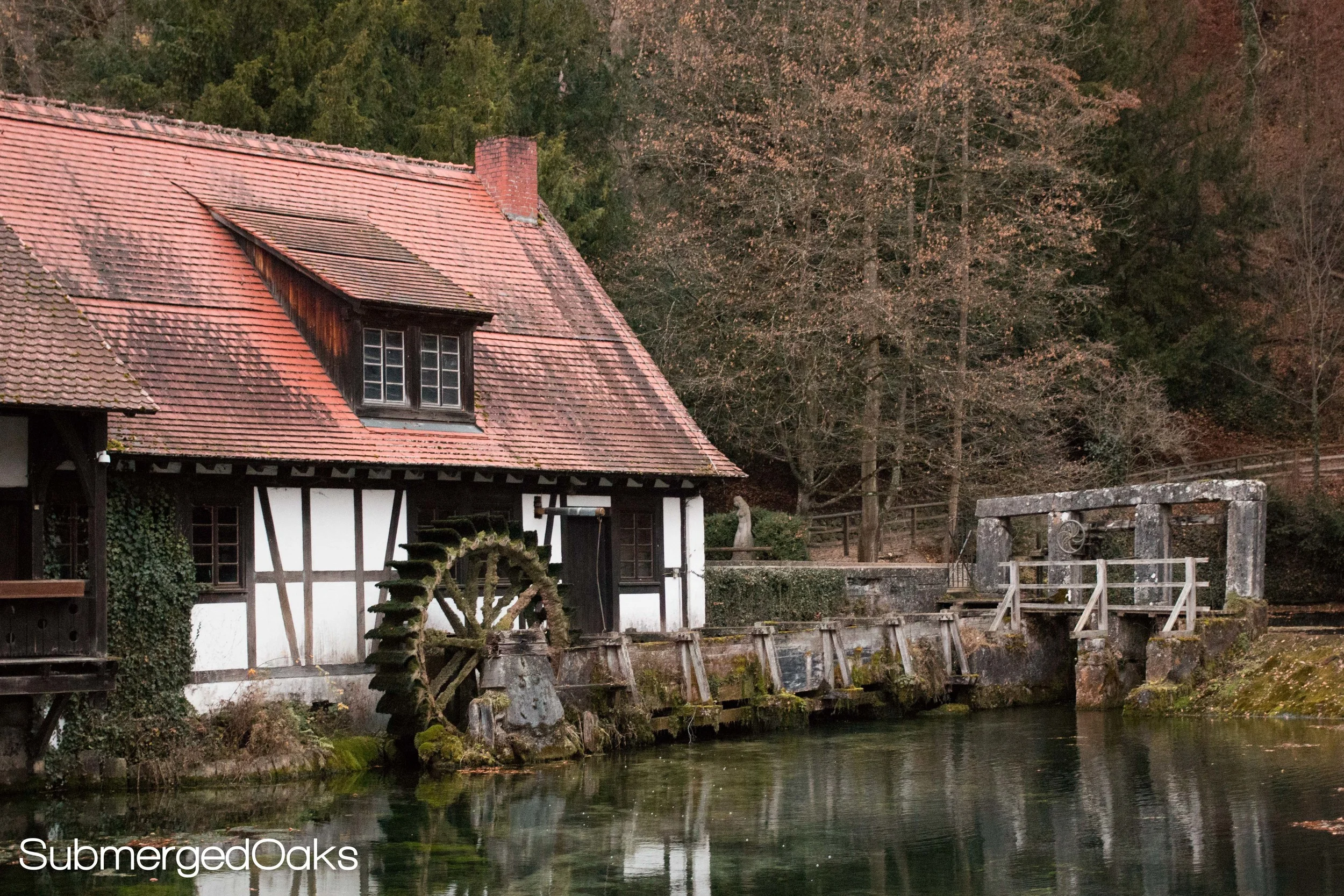 Old saw mill on the banks of the Blautopf spring