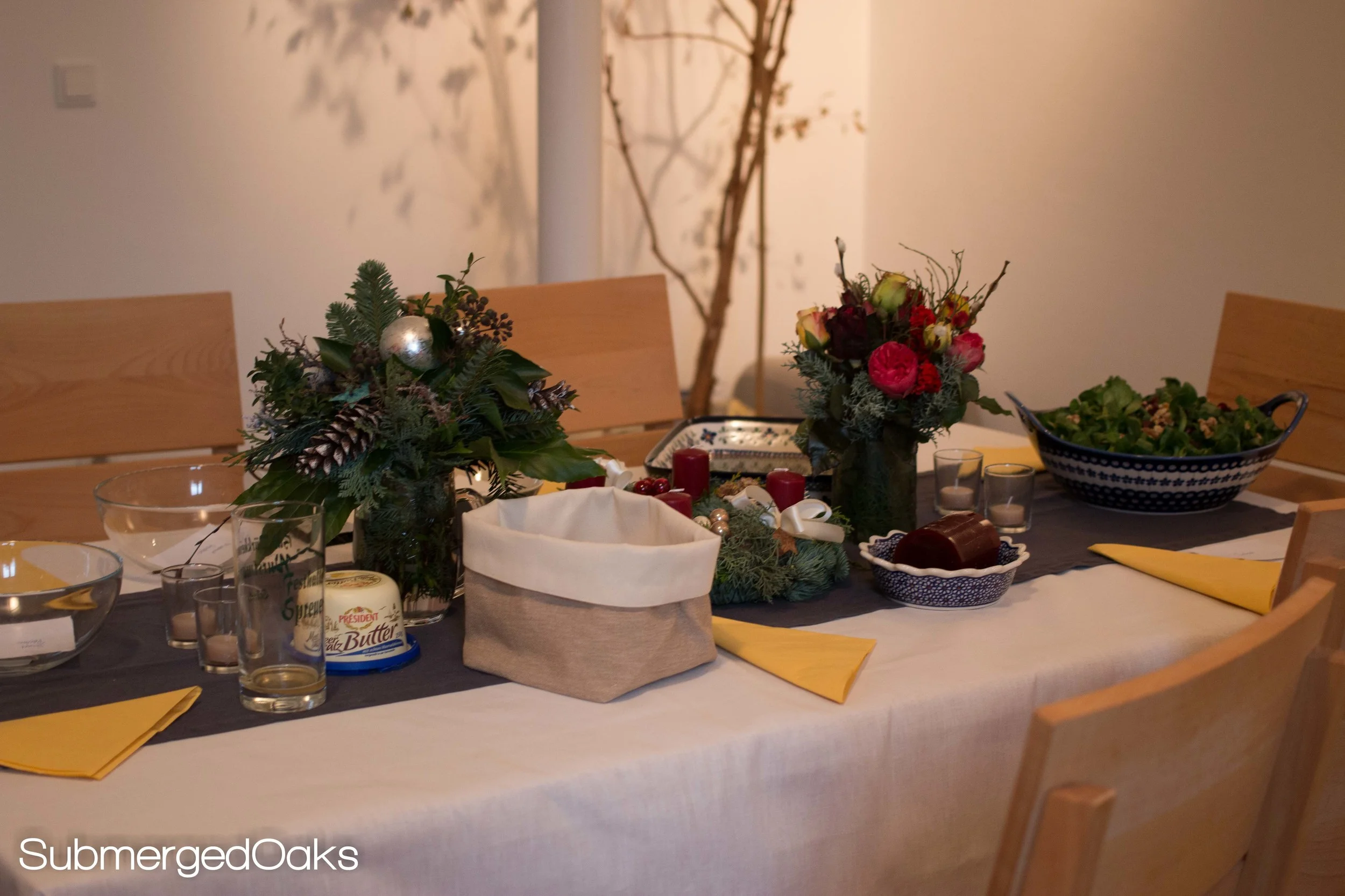 The table (mostly) set for dinner.