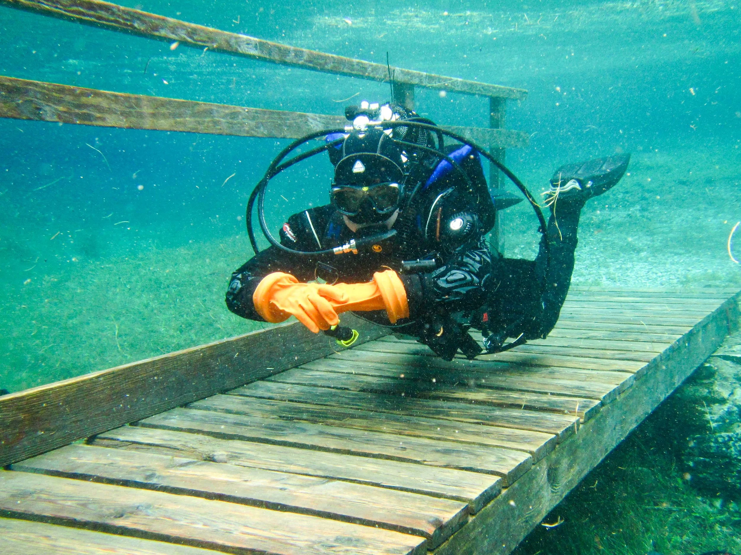 Bridge under water in Grunersee, Austria