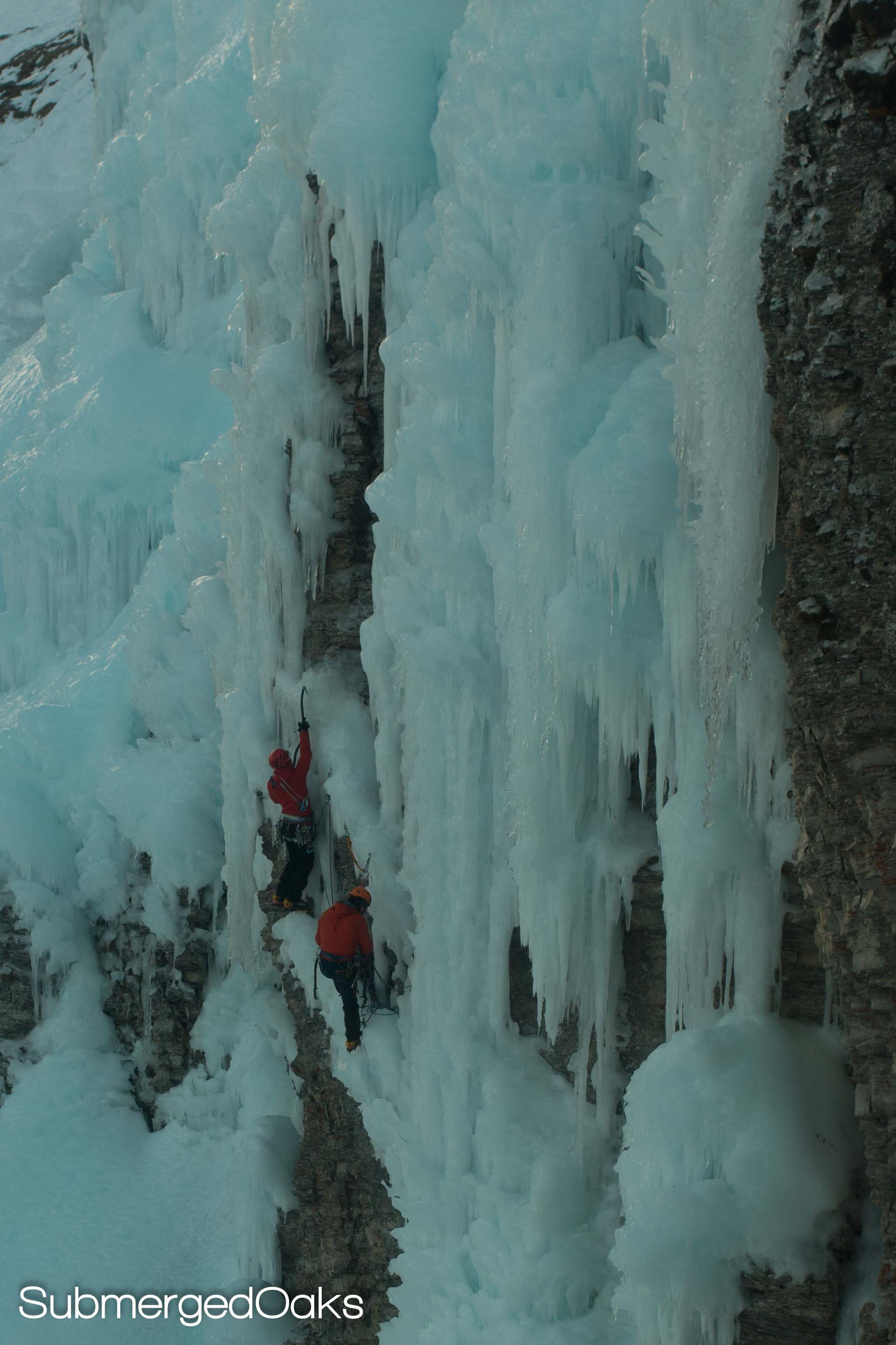 Ice climbers - they are braver then either of us! Right behind them is a sheer cliff