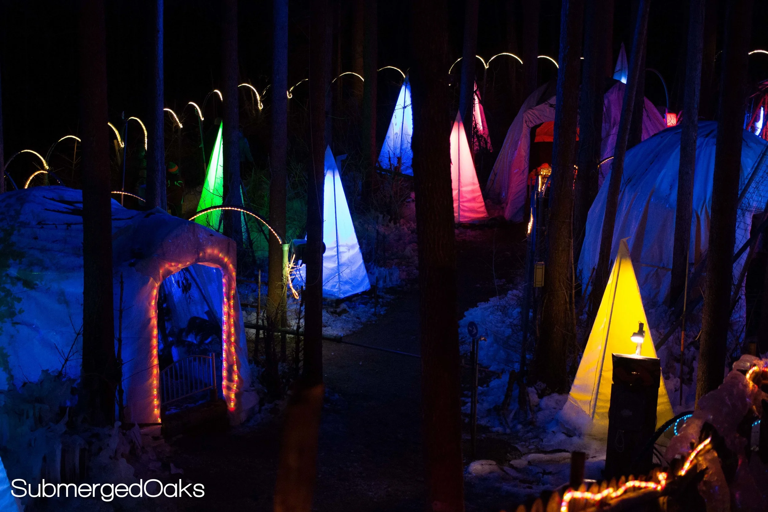 all the colorful pyramids are supposed to be covered in ice, but the weather was too warm