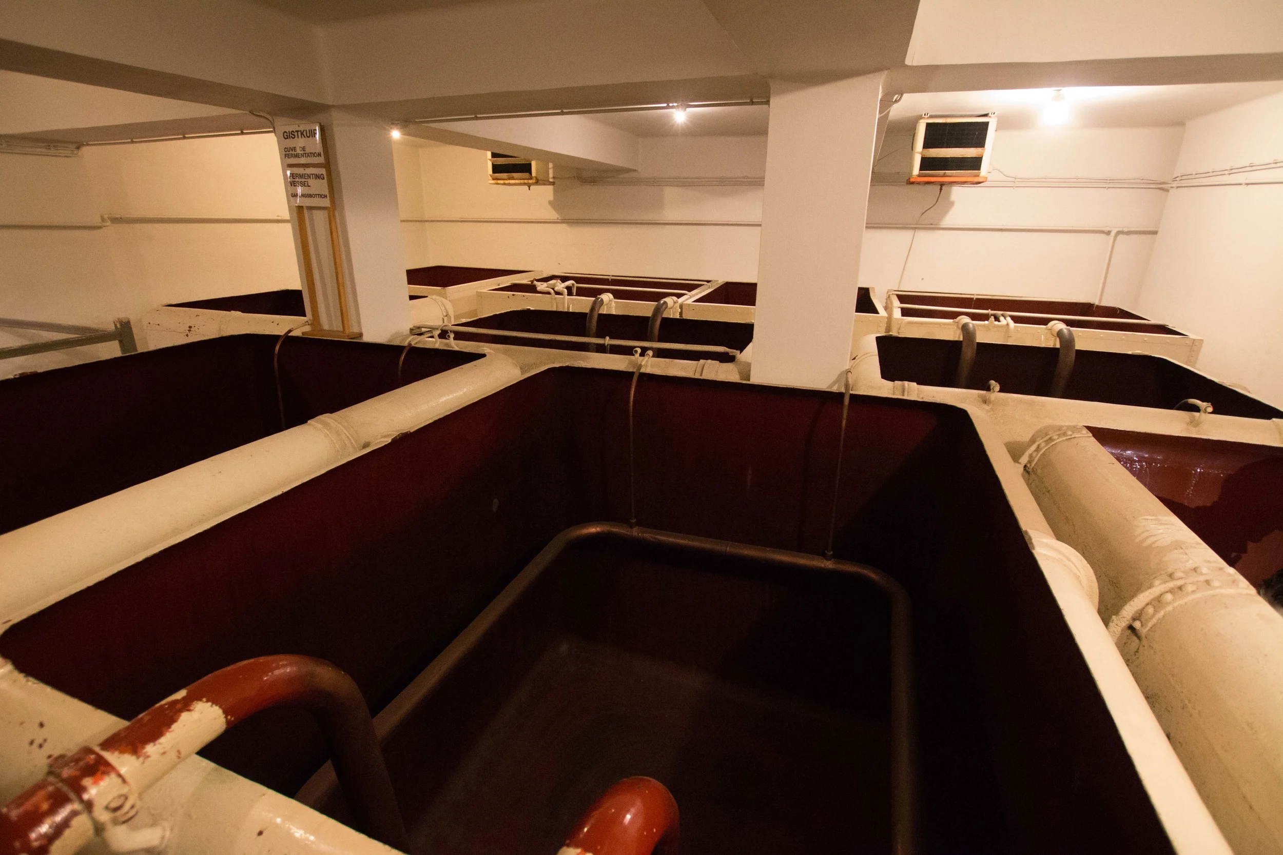 Large bank of open top fermenters