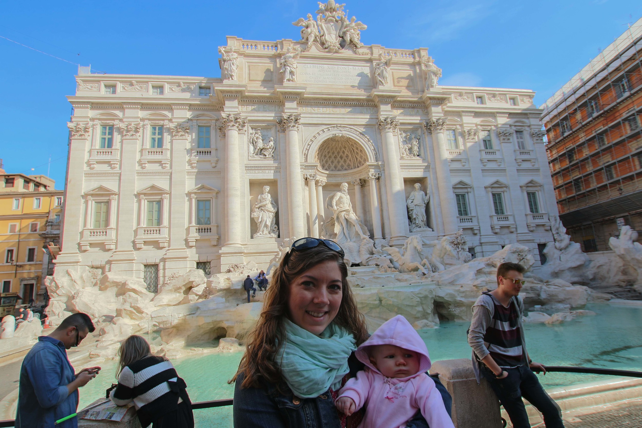 Early morning at Trevi. Crowds were significantly less, but they were cleaning out the plethora of coins so they weren't running.