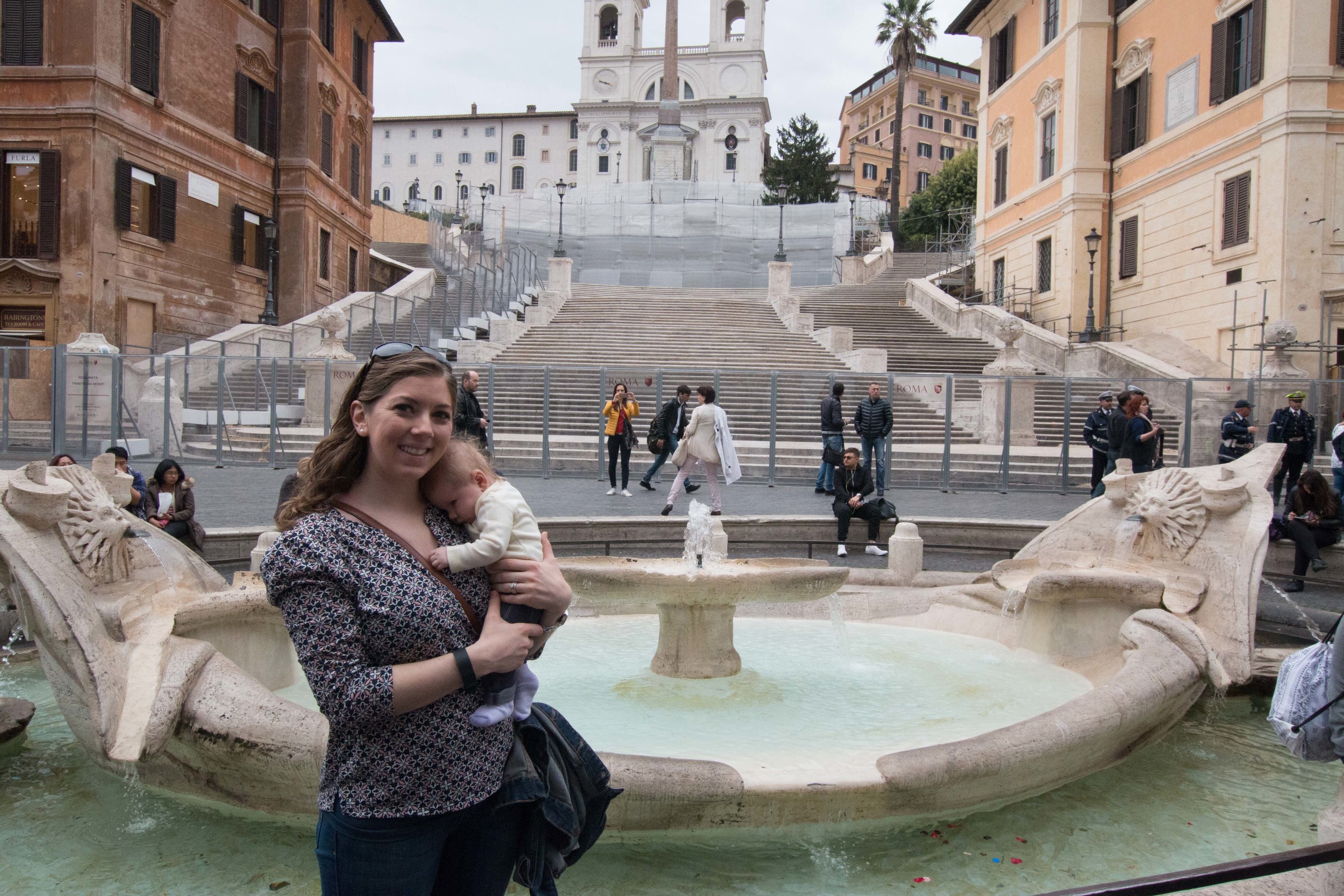 Evelyn is less than impressed with the Spanish Steps and the Fontana della Barcaccia