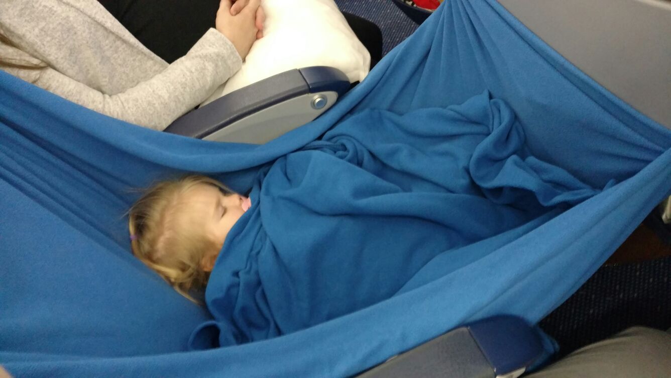 Makeshift sleep hammock out of airplane blankets