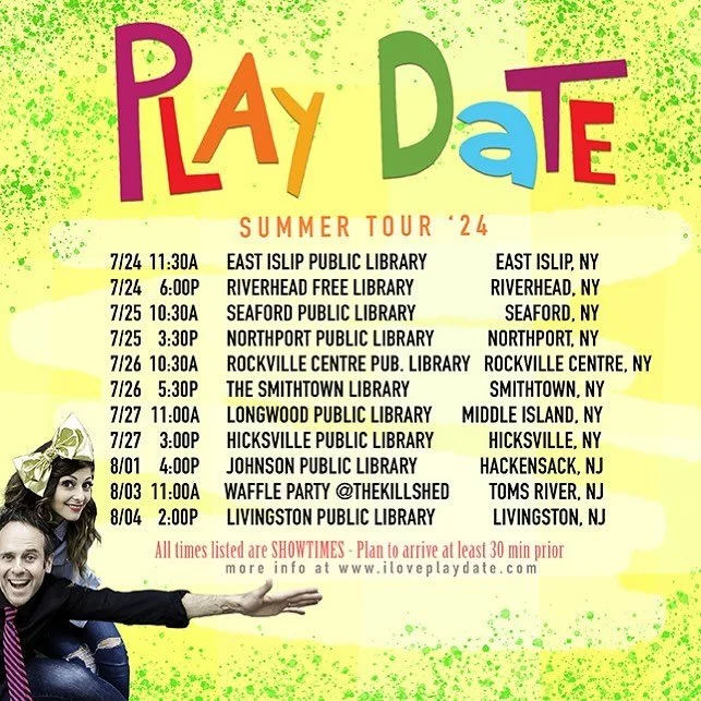 We are playing shows this summer in NY & NJ!  Come join in the fun and sing and dance with us! All library shows are Free - but you should reach out to your branch to sign up for the event. #rad #familyfun #music #kindie #greatday #familyevents #
