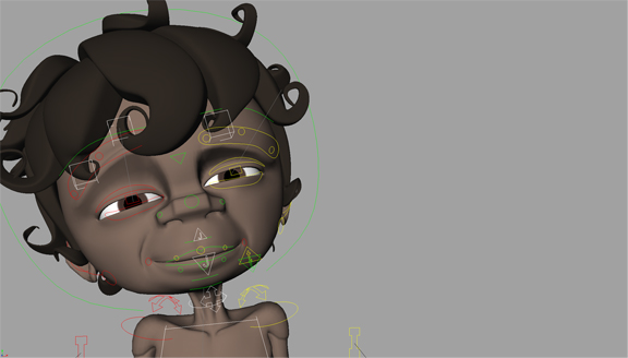Joint based face rig. All the controls can be translated, rotated and in some cases scaled to allow for the maximum number of possibilities and expressions. A joint based face is easily manipulated with clear controls that provide the user with instant and predictable results. Joints can be keyed to create clean and appealing arcs.