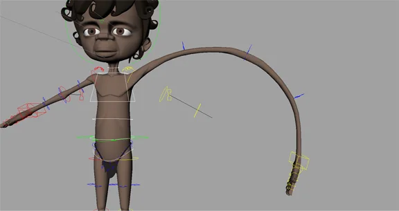 Arm Deformation. The arms contain extra deformation controls that can be used to create pleasing arcs and bends in the arms. The elbow can be placed in any position that simple FK or IK controls may not be able to achieve. The deformation controls work in both FK and IK. 