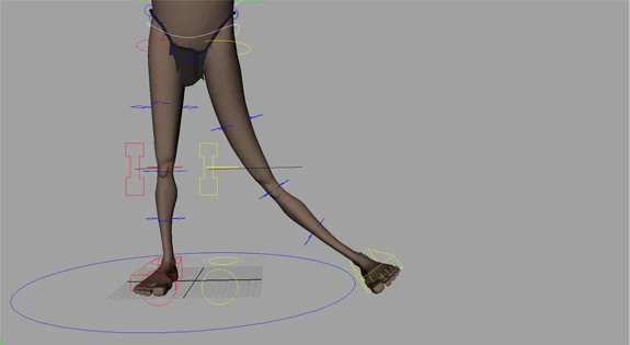 Leg Deformation. The legs contain extra deformation controls that can be used to create pleasing arcs and bends in the legs. The knee can be placed in any position that simple FK or IK controls may not be able to achieve. The deformation controls work in both FK and IK.